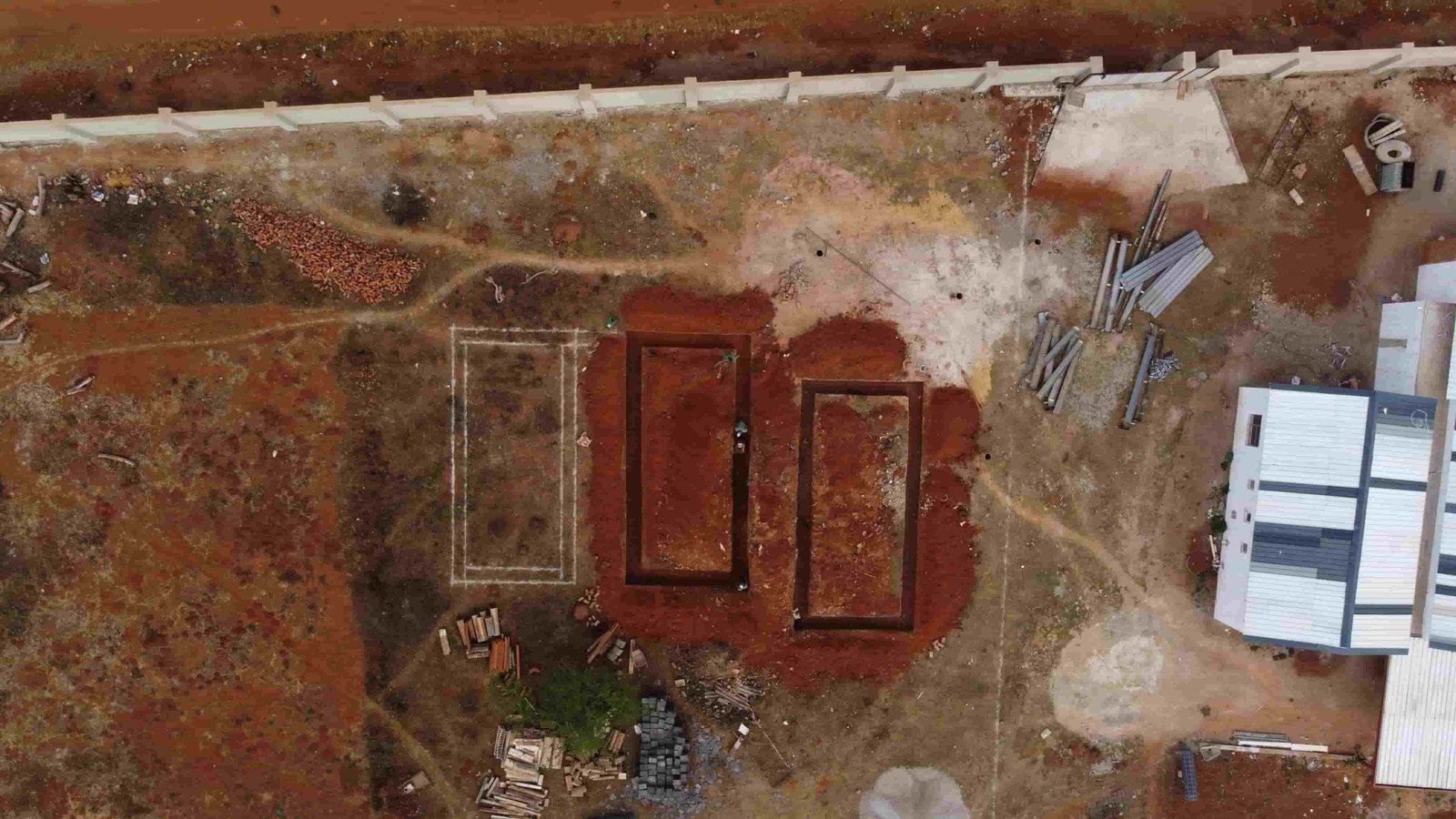 Aerial image showing floor plan layout of a house under construction by Sikha Construction